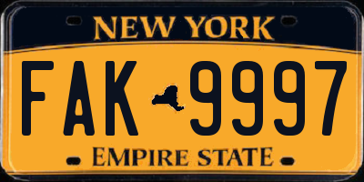 NY license plate FAK9997