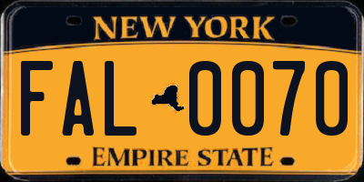 NY license plate FAL0070