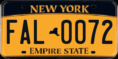 NY license plate FAL0072