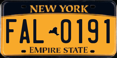 NY license plate FAL0191