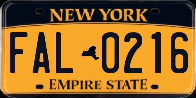NY license plate FAL0216