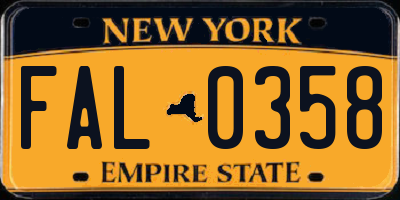 NY license plate FAL0358