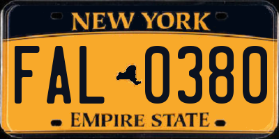 NY license plate FAL0380
