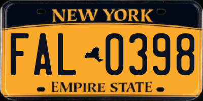 NY license plate FAL0398