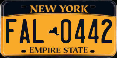 NY license plate FAL0442
