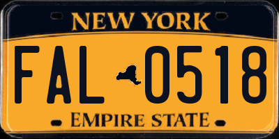 NY license plate FAL0518