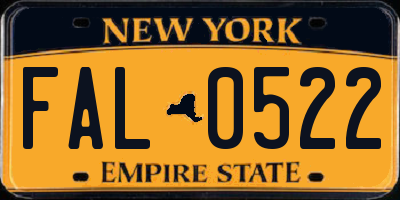 NY license plate FAL0522