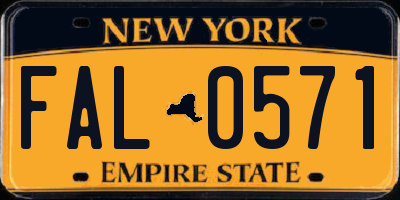 NY license plate FAL0571