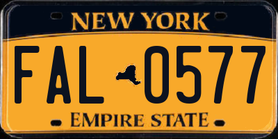 NY license plate FAL0577