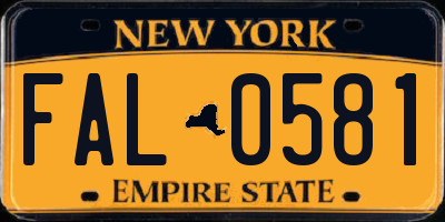 NY license plate FAL0581