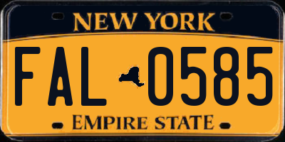 NY license plate FAL0585