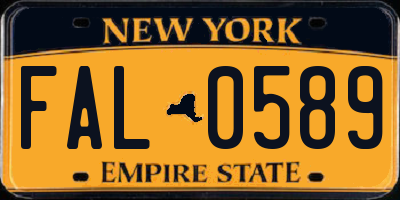 NY license plate FAL0589