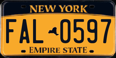 NY license plate FAL0597