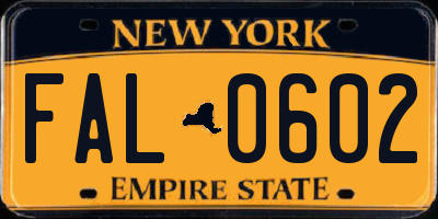 NY license plate FAL0602