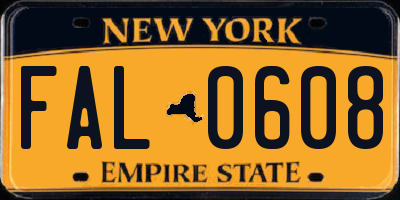 NY license plate FAL0608