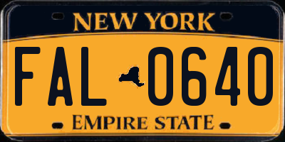 NY license plate FAL0640