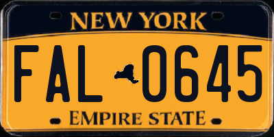 NY license plate FAL0645