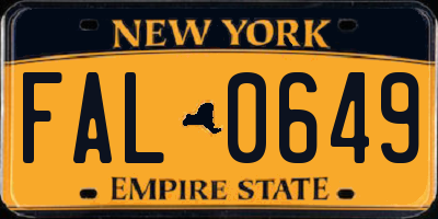 NY license plate FAL0649