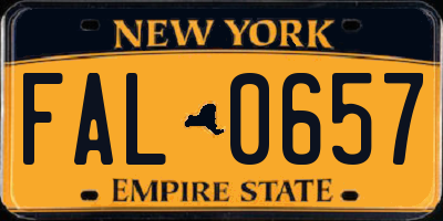 NY license plate FAL0657