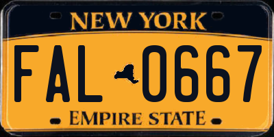 NY license plate FAL0667