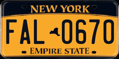 NY license plate FAL0670