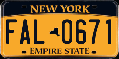 NY license plate FAL0671