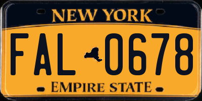 NY license plate FAL0678