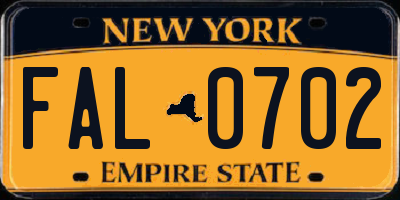 NY license plate FAL0702