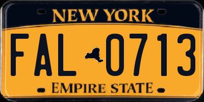 NY license plate FAL0713