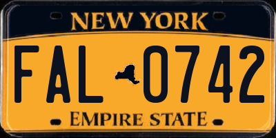 NY license plate FAL0742