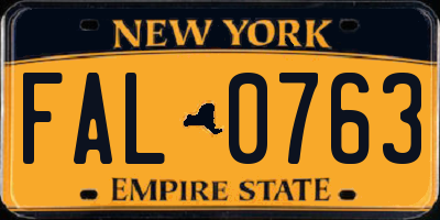 NY license plate FAL0763