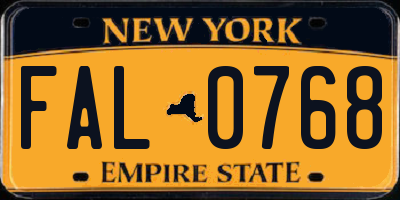 NY license plate FAL0768