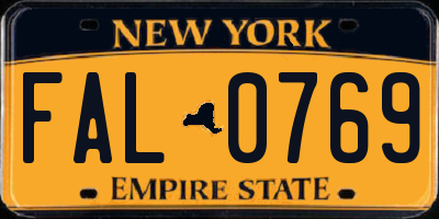 NY license plate FAL0769