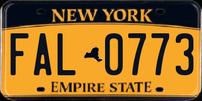 NY license plate FAL0773