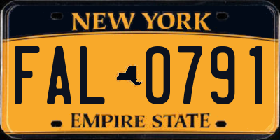 NY license plate FAL0791