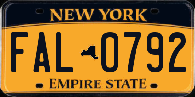 NY license plate FAL0792