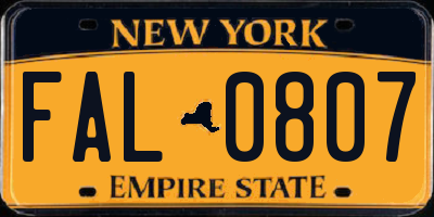 NY license plate FAL0807