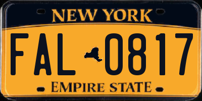 NY license plate FAL0817