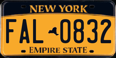 NY license plate FAL0832