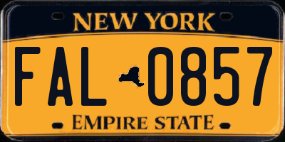 NY license plate FAL0857