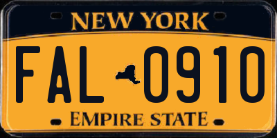 NY license plate FAL0910