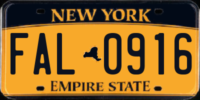 NY license plate FAL0916
