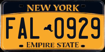 NY license plate FAL0929