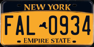 NY license plate FAL0934