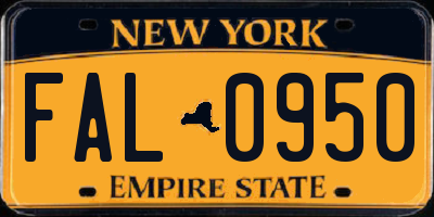 NY license plate FAL0950