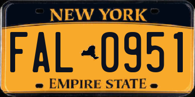 NY license plate FAL0951