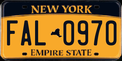 NY license plate FAL0970