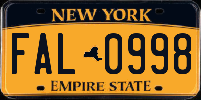 NY license plate FAL0998