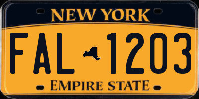 NY license plate FAL1203