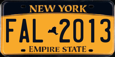 NY license plate FAL2013